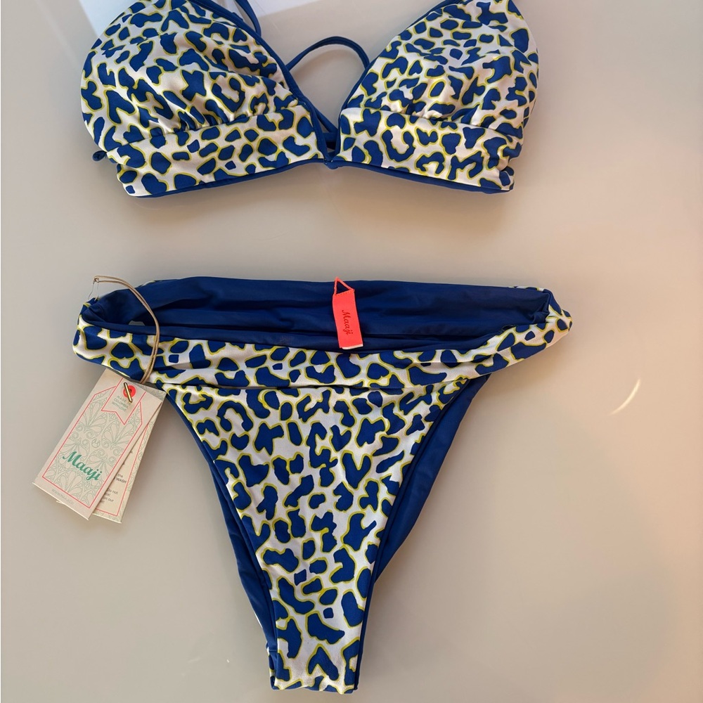 Maaji Blue and Yellow reversible Leopard Print Bikini